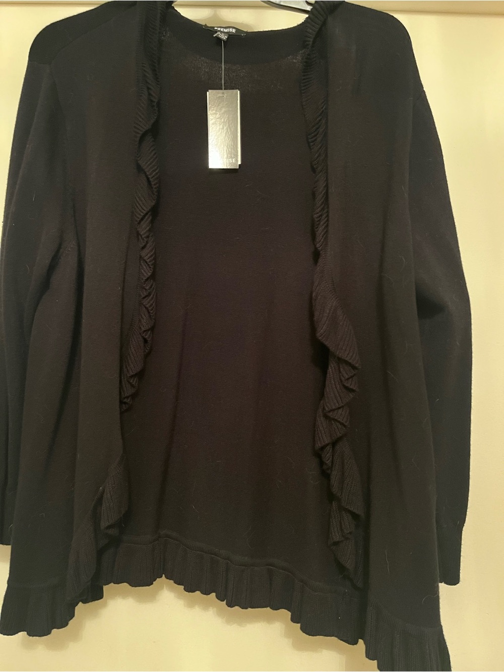 Premise Black Ruffled Open-Front Cardigan